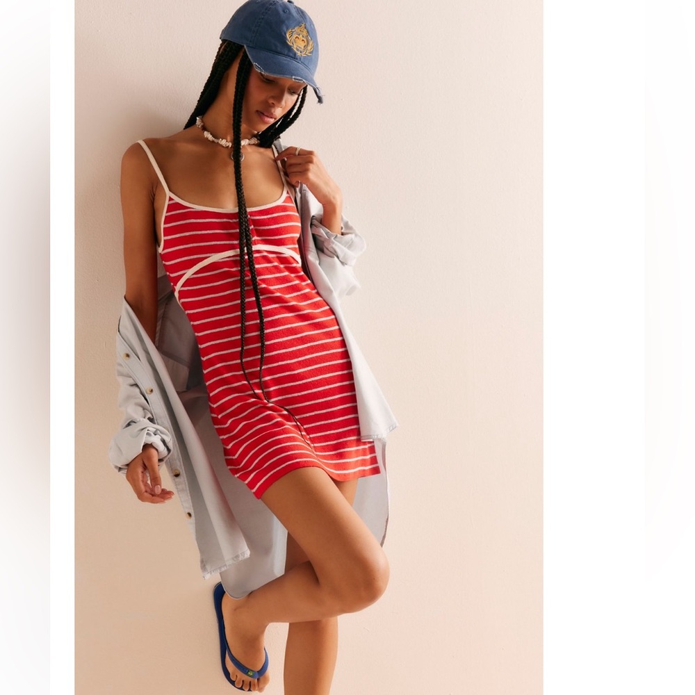 🚩NwT’s-$60 FREE PEOPLE Jayla Mini XL Henley Tank Dress XL Red